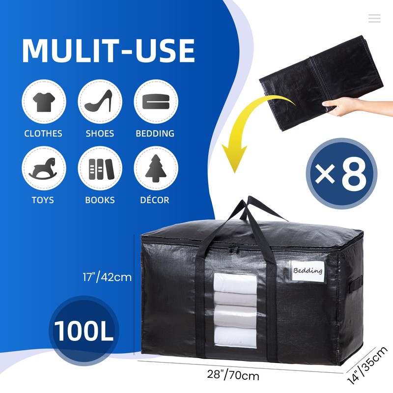 TAILI Extra Large Moving Bags, 8 Pack Black Heavy Duty