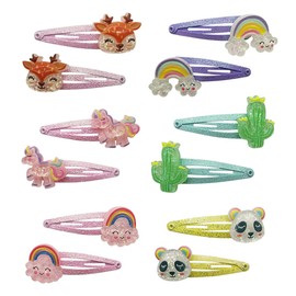 YOCDNOV 6 Paare Haarspangen Kinder Mehrfarbig - Haarspangen Mädchen Glitzer, Hirsch, Panda, Regenbogen, Kaktus, Einhorn,Süße Haarklammer Klein für Mädchen Teenager Kleinkinder