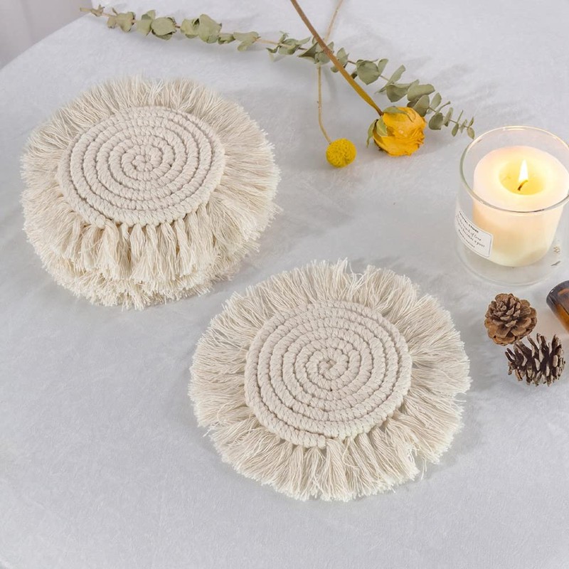 Geieold 5Piece Macrame Handmade Cotton Coasters Woven Coaster for, Boho