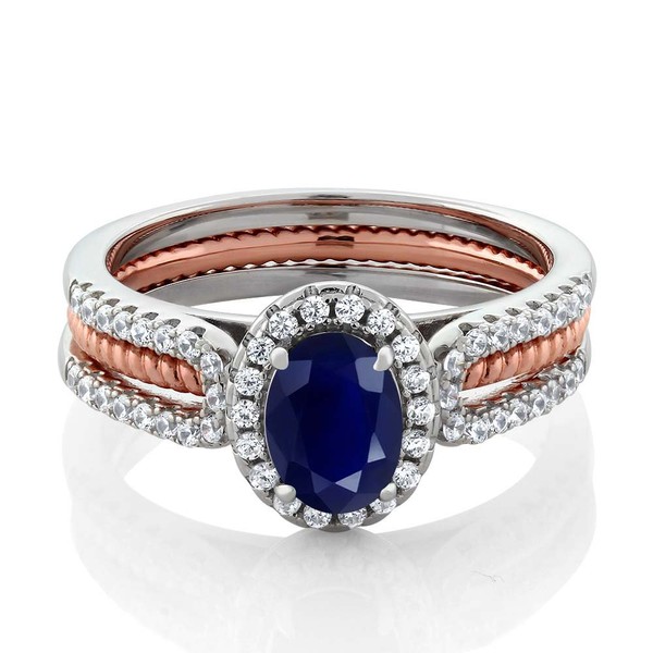 Gem Stone King 925 2-Tone Sterling Silver Blue Sapphire Women's
