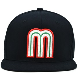 Mexico M Snapback Hat Flag 3D M Imp Flat Bill Mexico Baseball Acrylic Cap (Black HL)