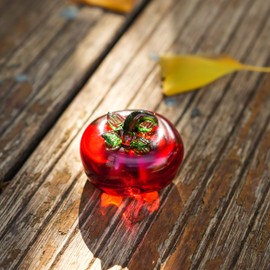 KRISININE - Figura de vidrio soplado a mano de tomate rojo, vidrio, fruta, coleccionable, arte de vidrio, adorno en miniatura, computadora, pisapapeles para mujeres