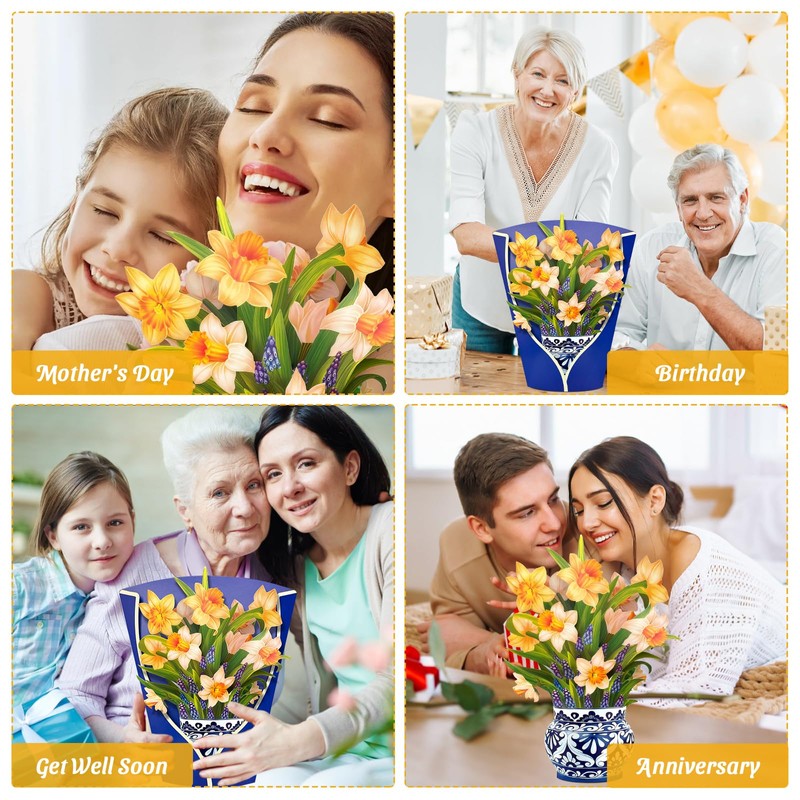 YianHien Happy Birthday Cards for Women Daffodils UK Paper Bouquet,