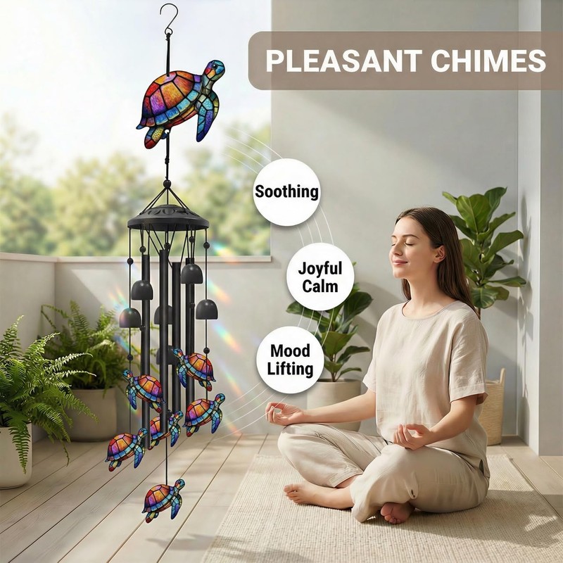 Sea Turtle Wind Chimes, Metal Outdoor Garden Decor, Memorial Gift