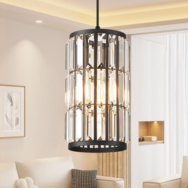 Biewalk Black Pendant Light Fixtures Modern Black Pendant Lighting Crystal Chandeliers Adjustable Pendant Light Fixture for Kitchen Island Dinning Room Corridor Bedroom