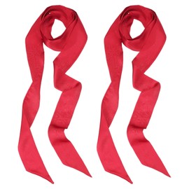 PATIKIL Stylish Ribbon Scarf, 2 Pack Solid Color Skinny Scarf Pure Long Neckerchief Silk Satin Sash Belts Hair Scarves Handbags Ribbon Necktie for Women, Red