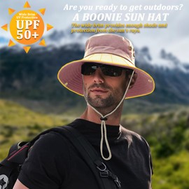 Favuit Sun Hats Safari Hat UV Protection Wide Brim Summer Hat Cotton Foldable Fishing Hiking Cap Breathable Cowboy Style Boonie Hat for Men Women Outdoor (Pink)