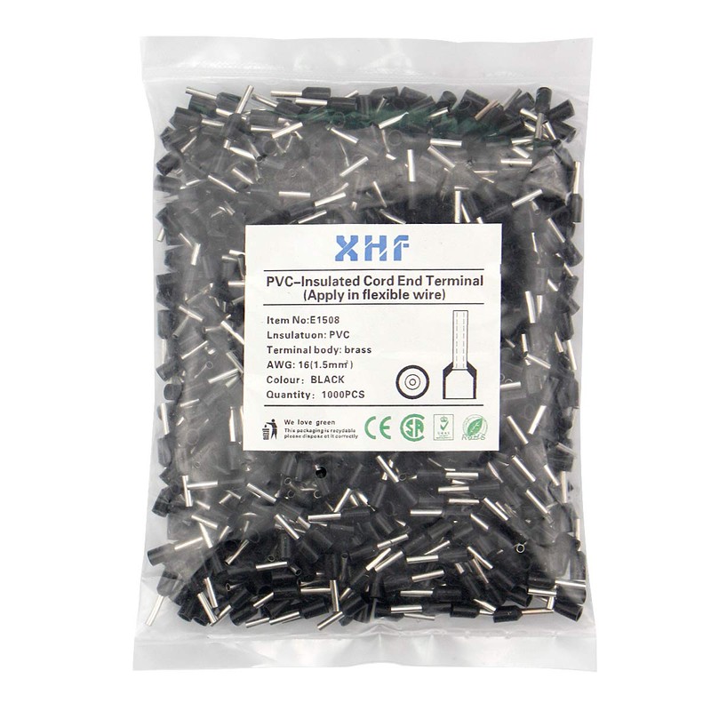 XHF 1000 PCS AWG 16/1.5mm² Wire Ferrules Insulated Copper Crimp