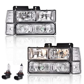 PIT66 Headlight Assembly Compatible with 1988-1998 Chevy GMC C/K 1500 2500 3500 Suburban Silverado Tahoe Yukon Suburban Halogen Headlamp Clear Lens Clear Housing Amber Reflector