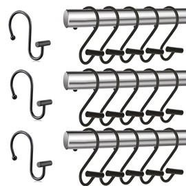 48PCS Shower Curtain Hooks Rust Proof Bathroom Curtain Hooks, Black Shower Rod Hooks Metal Shower Curtain Hooks for Curtain and Shower Rod