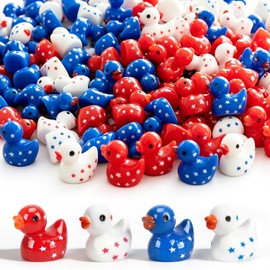Ugotit 120PCS Patriotic Ducks, 4th of July Mini Ducks Red White Blue Ducks, Patriotic Resin Ducks with Stars, Independence Day Duck Figurines, Memorial Day Table Decorations, Tiny Duck Party Favors