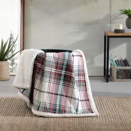 Eddie Bauer - Throw Blanket, Cotton Flannel Home Decor, All Season Reversible Sherpa Bedding (Montlake Plaid Red, Throw)