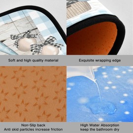 Winter Gnomes Wooden Snow Bell Kitchen Rug and Mat Set of 2 Anti Fatigue Non Slip Washable Blue Tartan Plaid Snow Runner Rugs Floor Mats for Christmas Xmas Holiday Kitchen Laundry Room Home Decor