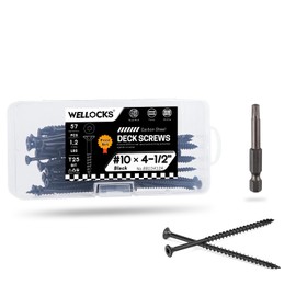 WELLOCKS Deck Screws 4-1/2", Wood Screws #10×4-1/2", Black 57 PCS, Superior Rust Resistant, Epoxy Coated, Above 1000 Hour Salt Spray Coating T25 Torx Star Bit Included for Outdoor Wood Fence