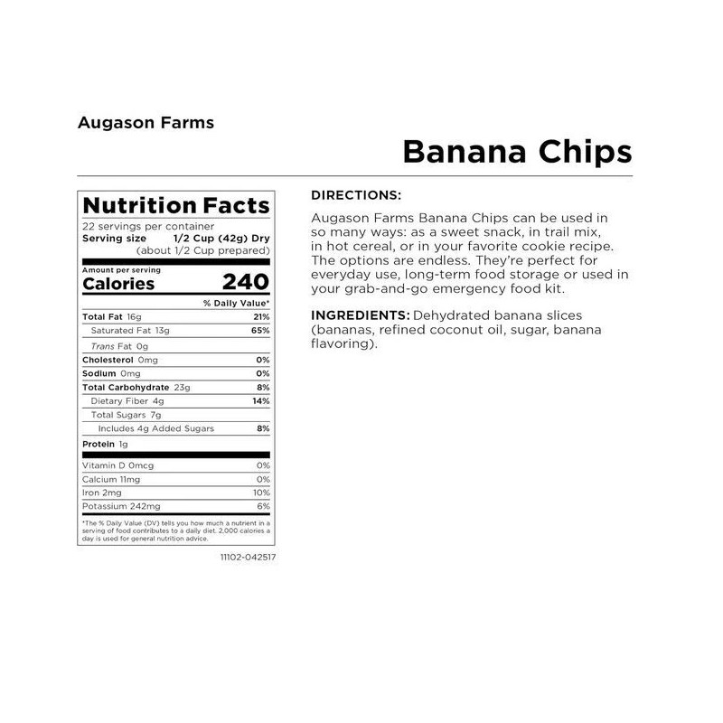 Augason Farms Sweetened Banana Chips Can, Emergency Food Supply, Everyday