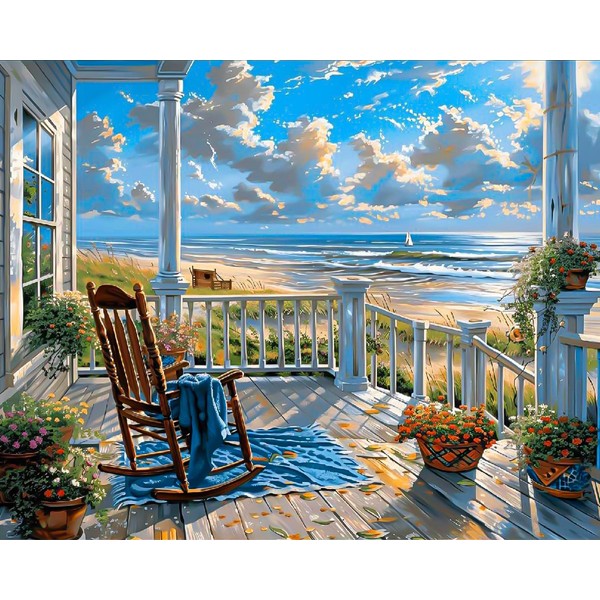 WEMEON Landscape Paint by Numbers for Adults Beginners-Beach Adults Paint