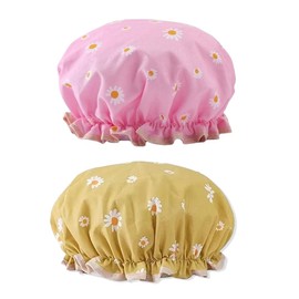 LAKJUOZ Pack of 2 Reusable Shower Caps for Women Girls Shower Shower Waterproof Double Layer with Elastic Bands for Women Girls Shower Spa Salon