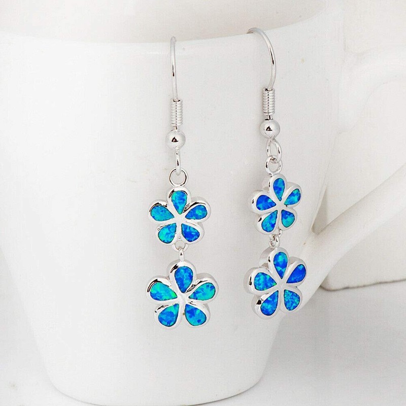 CiNily Flower Dangle Drop Earrings Blue Opal Earrings for Women