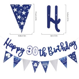 Happy 30th Birthday Banner Blue Happy Birthday Triangle Flag Banner Party Decorations Bunting Flags Party Supplies Decoration 30th Birthday Banners for Men Women A8LSLQZH (30)