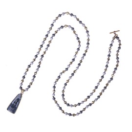 KELITCH Sakyamuni Buddha Pendant Necklaces Crystal Silver Beaded Strand Necklaces Meditation Yoga Jewelry (Black)