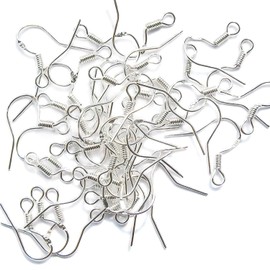 Cutedoumiao 50pcs 925 Sterling Silver French Wire Earring Hooks Fish Hook Earrings Sterling Silver Earwires 925 Flat with Coil