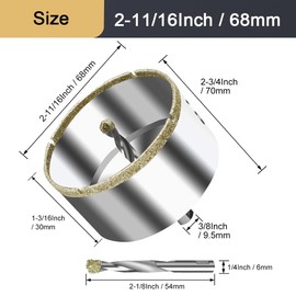 ASNOMY 68mm Diamant Lochsäge mit Zentrierbohrer, Diamantbohrer Glasbohrer mit Diamant-Beschichtung, Diamant Hohl-Bohrkrone Fliesenbohrer für Glas/Fliese/keramisches/Marmor/Granit