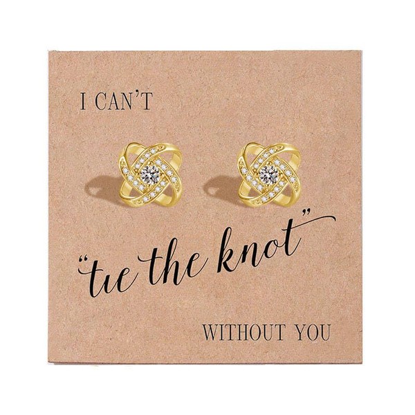 Bridesmaid Proposal Gifts,14K Gold/Silver Plated Stud Earrings, Love Knot Bridesmaid
