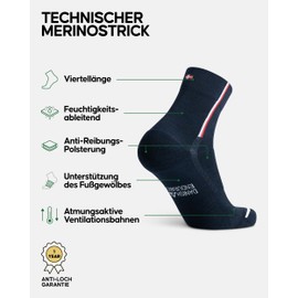 DANISH ENDURANCE Merino Winter Cycling Socks, Cycling Socks, Thermal Socks, Cold Protection, Padded & Breathable, Unisex, for Men & Women, 2 Pairs, Multicoloured (1 x black, 1 x navy blue)