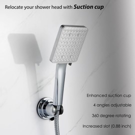 Suction Shower Head Holder - Relocatable Handheld Showerhead Holder - 4 Angles Adjustable - 90° Downward Wall Mount Shower Wand Holder (Polished Chrome)