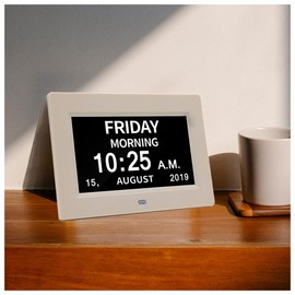CAZOKASI 3 Colors Extra Large Impaired Vision Digital Clock with Day and Date for Elderly Calendar Day Clock Auto Dimmable Clock with Non-Abbreviated Year & Month Alarm Clock (7 inch White)