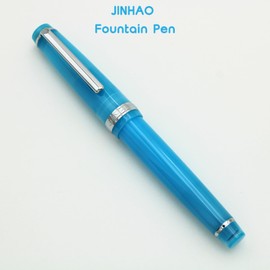 Jinhao 82 Fountain Pen - Acrylic Material Pen Barrel, Iridium Medium Nib with Ink Converter Smooth Writing Classic Design Sea Blue Clear (Silver Trim, M)