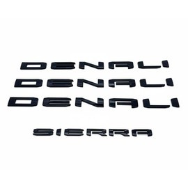 4pack Set 2019-2025 Emblems Two Door Denali Plus Tailgate Denali Sierra Letters Badge 3D Stickers Compatible with Sierra 1500 Denali 86532074 (All Gloss Black)