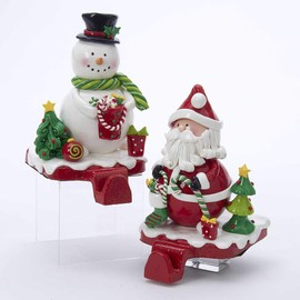 Kurt Adler Claydough Santa & Snowman Stocking Hangers with Felt Bottom (Set of 2)