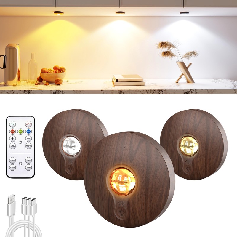 Rechargeable Puck Lights with Remote Control,2000mAh High Capacity Battery Operated
