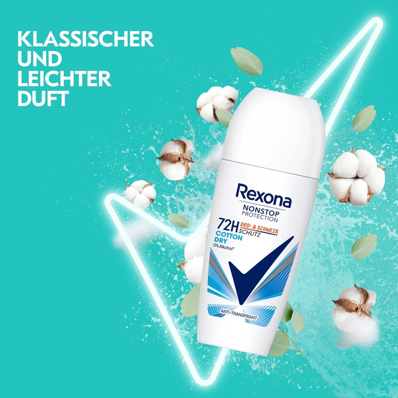 Rexona Nonstop Protection Deo Roll-On Cotton Dry Anti Transpirant mit