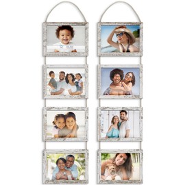 Icona Bay - 5x7 Wall Hanging Picture Frames Collage with 8 Openings - Distressed White, 2 Pack - Casual Style Engineered Wood Frames - Wall Mount Only - Bliss Collection