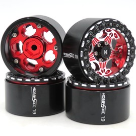 hobbysoul 4pcs Aluminium 1.9 Beadlock Wheels Wide 32mm, 1.9 Crawler Rims Hex 12mm for Axial SCX10 / Traxxas TRX-4 / Tamiay CC01 / Redcat Gen8 (Red Black Color)