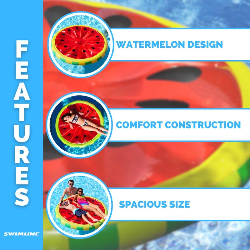 Swimline Watermelon Slice Floating Pool Island Red/Green 60'' Diameter