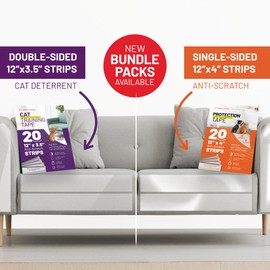 CLAWGUARD Bundle Pack – Cat Deterrent Tape & Dog Protection Tape – 40 Total Pre-Cut Strips (20 Double & 20 Single Sided) – Anti Scratch Furniture Shields