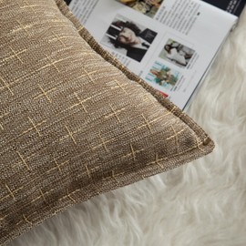 Mandioo Pack of 2 Burlap Linen Cushion Covers Woven Textured Modern Farmhouse Throw Pillow Cases Decorative Couch Sofa Bed Living Room 24 x 24 Inch 60x60 cm Light brown