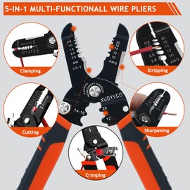 XUDYVCO 5-In-1 Wire Stripper Tool, 3rd Generation Wire Strippers for 10-20 AWG Electric Wire, 7IN Multifunctional Electrician Cable Stripper for Stripping, Cutting, Crimping, Sharpening, Clamping
