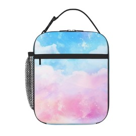 SUPLUCHOM Lunch Bag Pastel Blue Pink Color Insulated Box Reusable with Side Pocket for Girl Boy Women Men Work School Picnic Hiking Daytrip Over 3 Years Old