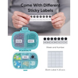 Holii Travel Pill Organizer, 8 Compartments Portable Pill Case, Daily Pill Box to Hold Vitamins, Small Pill Container for Pocket Purse Medicine Organizer（Blue）