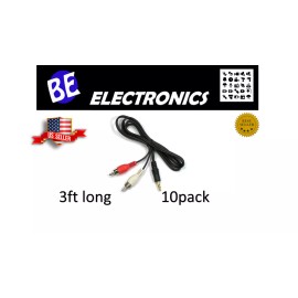 Unbranded 10x 3 Ft 3.5mm Stereo Plug to 2xRCA-M Cable #201423 *SHIPS FROM USA*