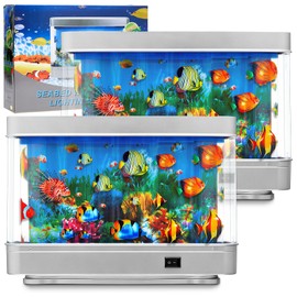 Baquler 2 Pack Fake Fish Tank with Moving Fish, Decorative Aquarium Lamp, Artificial Tropical Marine Tank, Sensory LED Mood Light, Virtual Motion Lamp Night Light and Fun Gifts