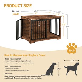 Hzuaneri 39.3" Dog Crate Furniture with Barn Door, Heavy Duty Dog Kennel Indoor with 2 Doors, Wooden Pet Cage End Table for Large Small Medium Dogs, Anti-Chew Anti-Escape, Rustic Brown DFC02301B