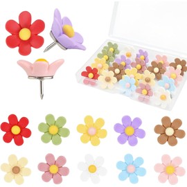 Liangang Cute Push Pins for Bulletin Board,Flower and Heart Shapes Push Pins Decorative,Cute Thumb Tacks for Bulletin Board,Photo Wall,Feature Wall,Map,Office or Home(Colorful) (30pcs Flowers)