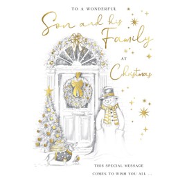 Piccadilly Greetings Christmas Card To a Wonderful Son & Family Pencil Sketch Snowman - 9 x 6 inches