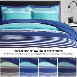 Comfort Spaces Twin XL Comforter Sets with Sheets - Bed in a Bag 6 Pieces Teen Bedding Sets Twin XL, Navy and Grey Stripes Bedding, College Twin Bed Set, 2 Side Pocket Bedroom Organizer Twin XL Navy