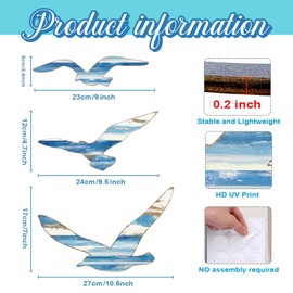 COLOR VALLEY ART 3Pcs Wood Seagull Beach Wall Decor, Wall Art Decorations Nautical Self-adhesive Coastal Themed Decors, Beach Seagull Ocean Decorations for Home Bedroom Living Room